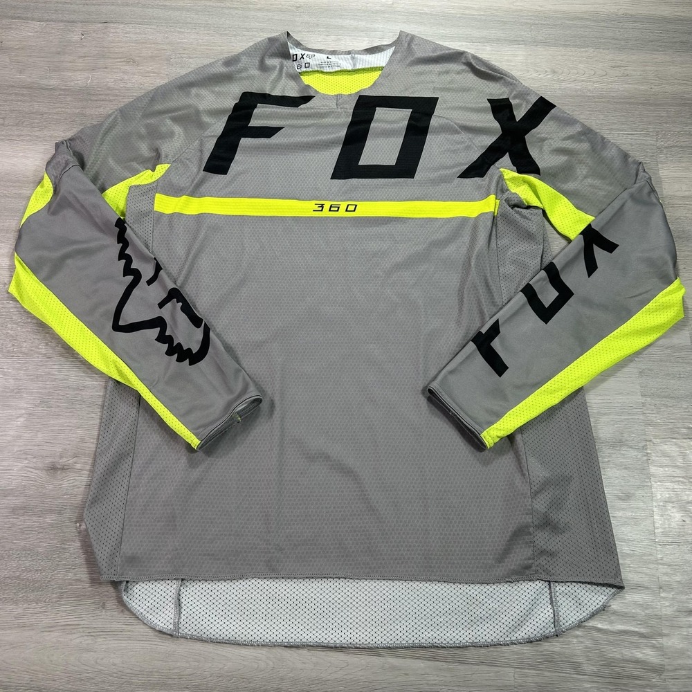 Fox 360 Motocross Jersey Shirt Mens Large Gray Hi Vis Long Sleeve MX Racing Top